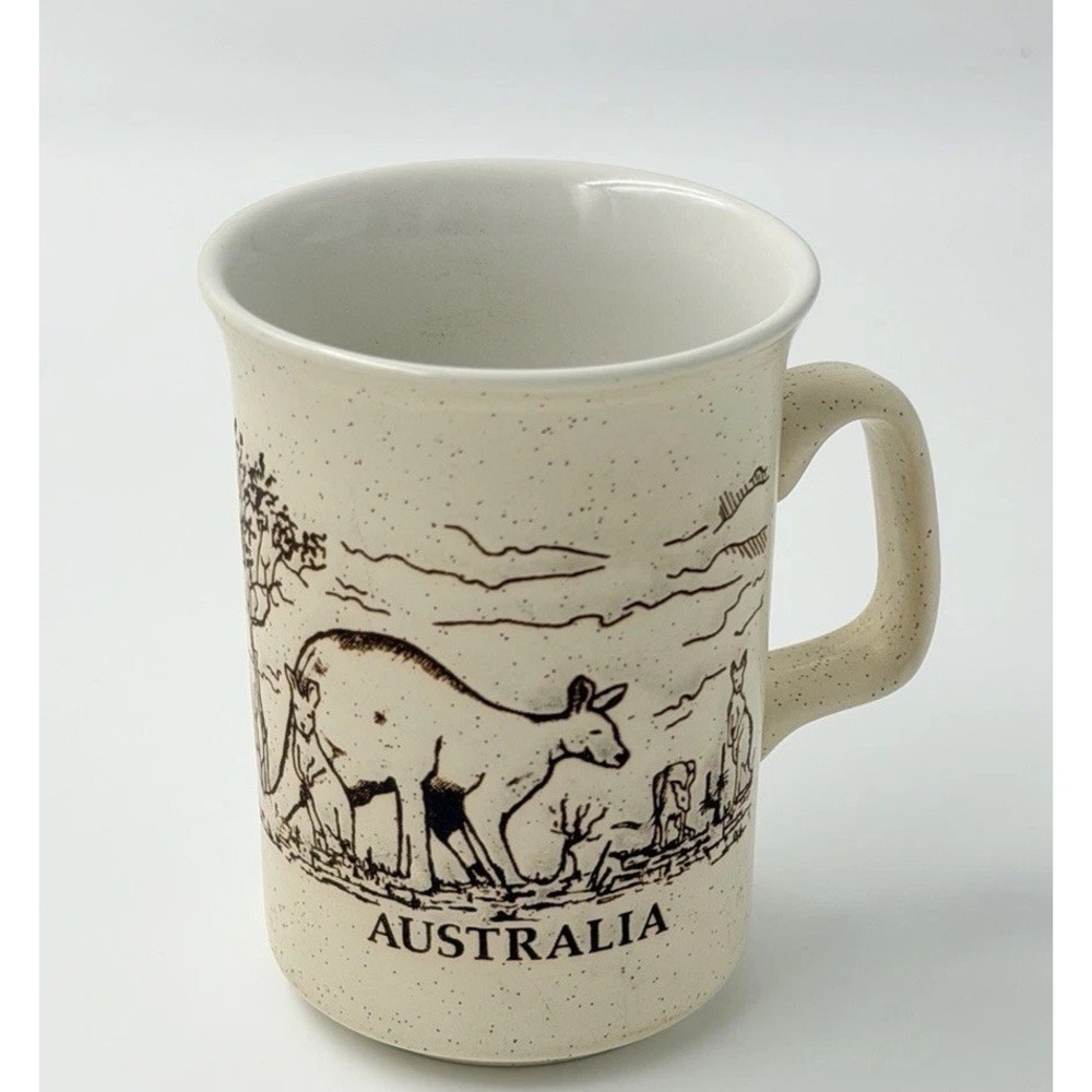 Vintage Australia Kangaroo Scene Souvenir Mug Speckled Stoneware Coffee Cup